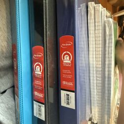 Four 1 Inch Binders and Four Packs of Writing Paper