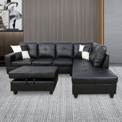 Sectional Sofa Couch 3 Piece Faux Leather With Storage