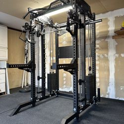PRO SERIES Ultimate 3-1 Half Rack Functional Trainer w/Smith Machine Bar | 400lb Stack | Gym Equipment | Fitness | Commercial | Squat Rack 