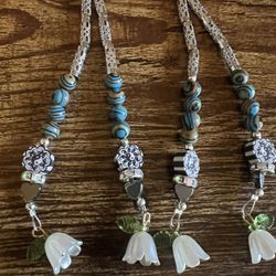 Silver Hair Clips With Beads And 3D White Lily Charms