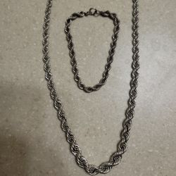 Sterling Silver Necklace and Bracelet Set.  Weight Is 53.3 Grams 