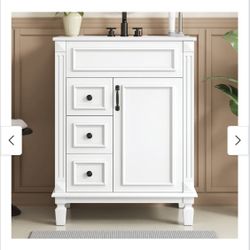 24" Bathroom Vanity with Ceramic Sink with 2 Drawers and Adjustable Shelf