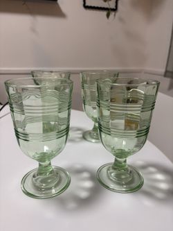 Set of 4 Vintage Green Glass Goblets