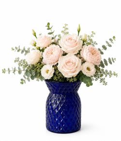 Cobalt Blue Textured Glass Decorative Flower Vase