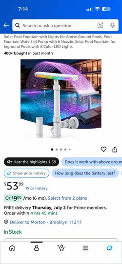 Solar Pool Fountain with Lights