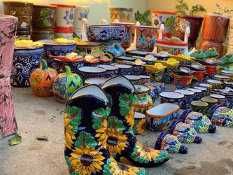 Talavera barro cisnes flower pot planters