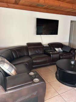 Brown faux leather sectional