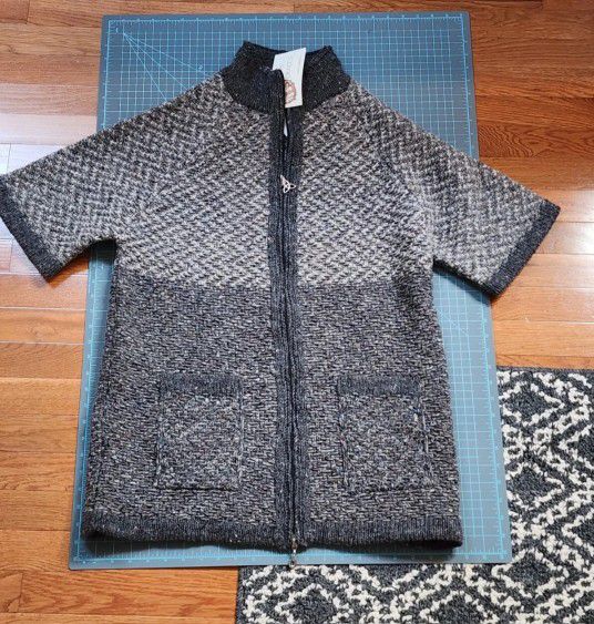 Irish 2-tone 100% Merino Wool Full Zip "Kimono Sleeve" Cardigan NWT, Size Large