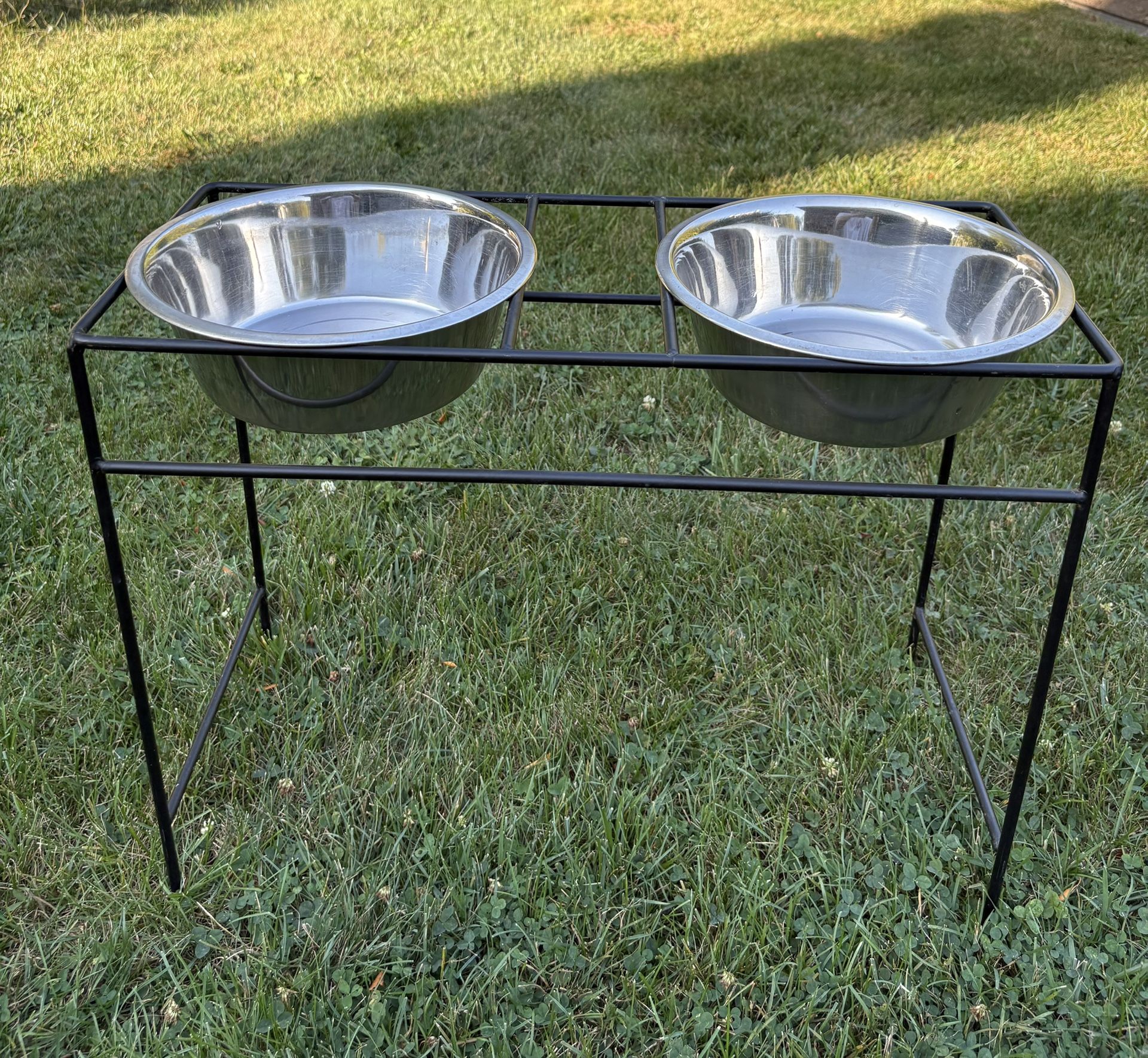 DOG BOWLS Stainless Steel Double Elevated Dog Bowl, Black Stand 18” High For Large/Extra Large Dogs