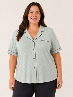Cozy Earth NWT Stretch Knit Bamboo Pajama Top Haze sage green dots