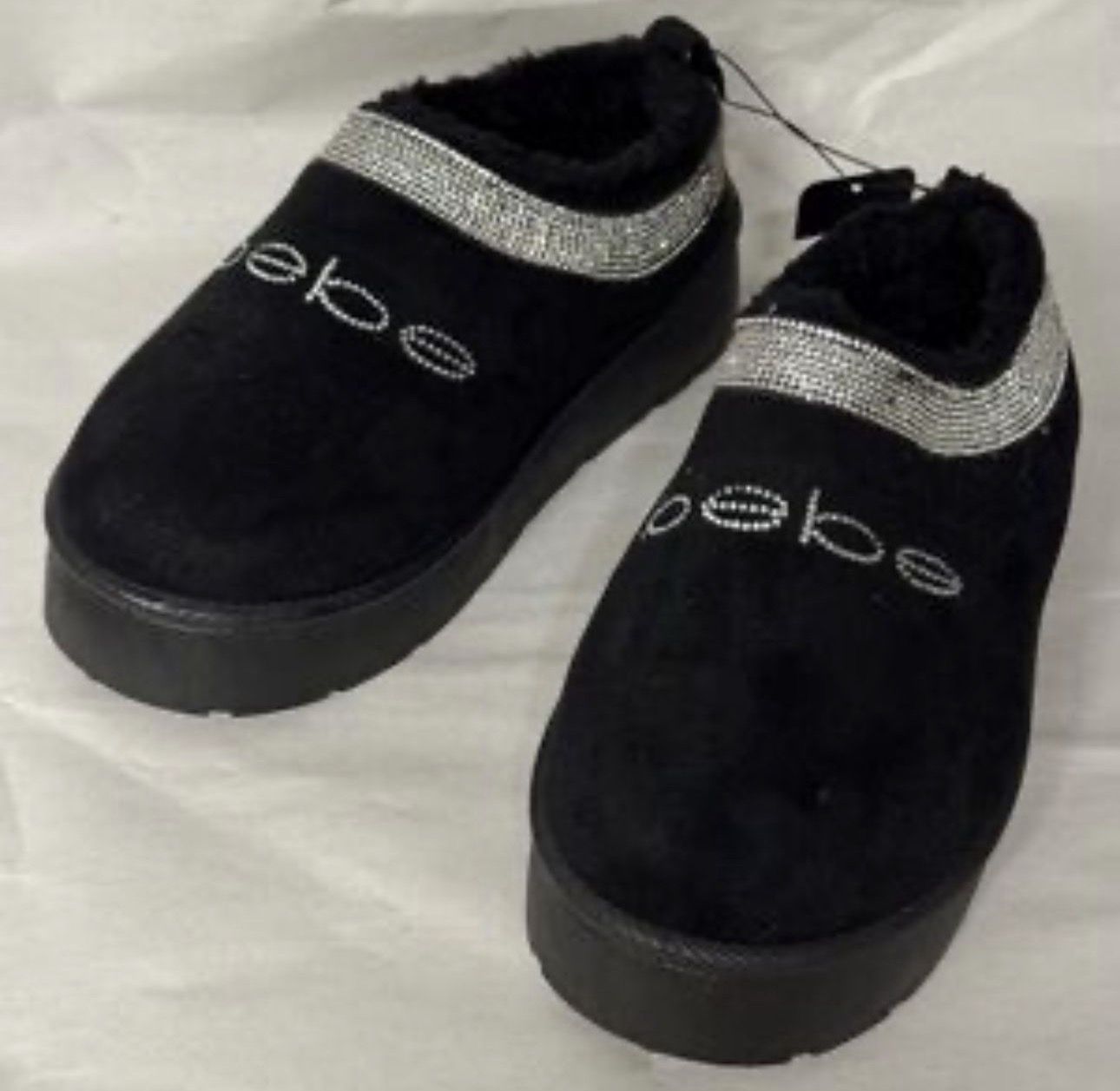 BEBE Black - the Women's Velvet/ribbon stones Clog Size 6