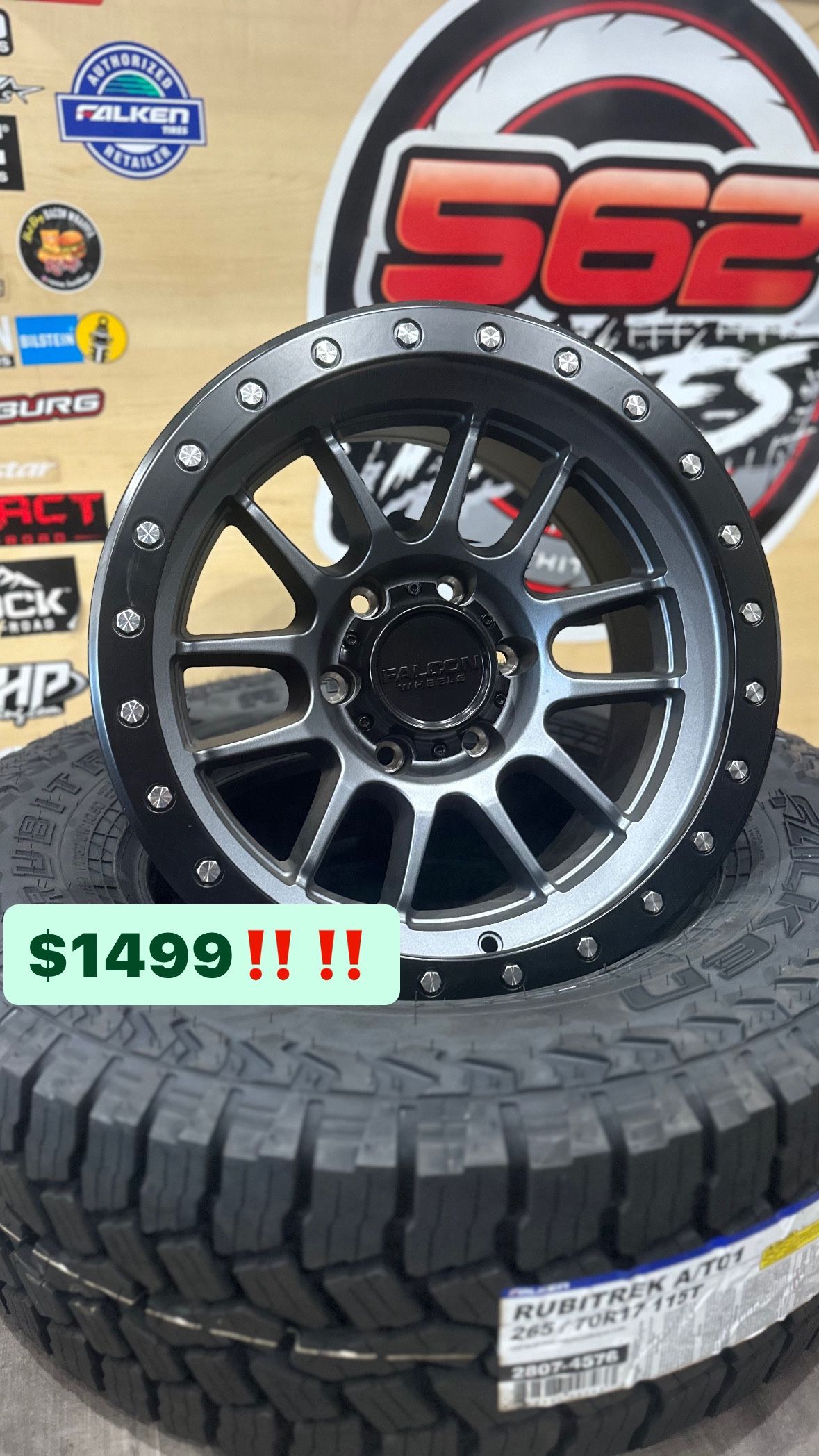 Falcon Gunmetal WHEELS WITH 265/70/17 FALKEN All Terrain $1499/ LLANTAS Y RINES-FITMENT: TACOMA, 4 RUNNER, SILVERADO, SIERRA, TAHOE, SURBURBAN!