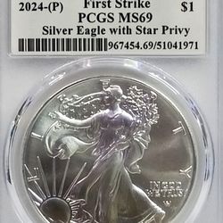 2024 (P) Star Privy $1 American Silver Eagle PCGS MS69 First Strike #971