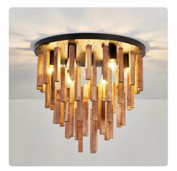 New Rustic Wood Tiered Flush Mount Chandelier