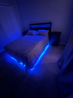 Black full Bed Frame with lights and mattress