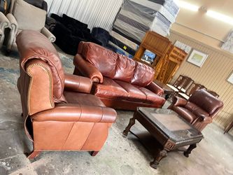 Brown Leather Sofa and Armchair Set