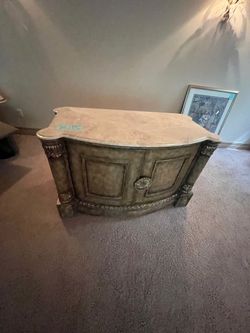 Platt Collections Curved Two-Door Cabinet – Marble Top & Inner Drawers