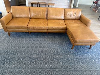 Burrow Nomad Leather King Sectional, Camel Leather, Walnut Legs