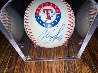 Colby Lewis Texas Rangers Logo Signed MLB Baseball w/ Display Case