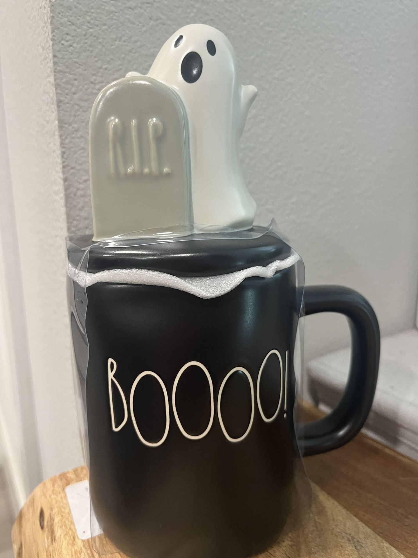 Rae Dunn Black Ghost Mug With Lid
