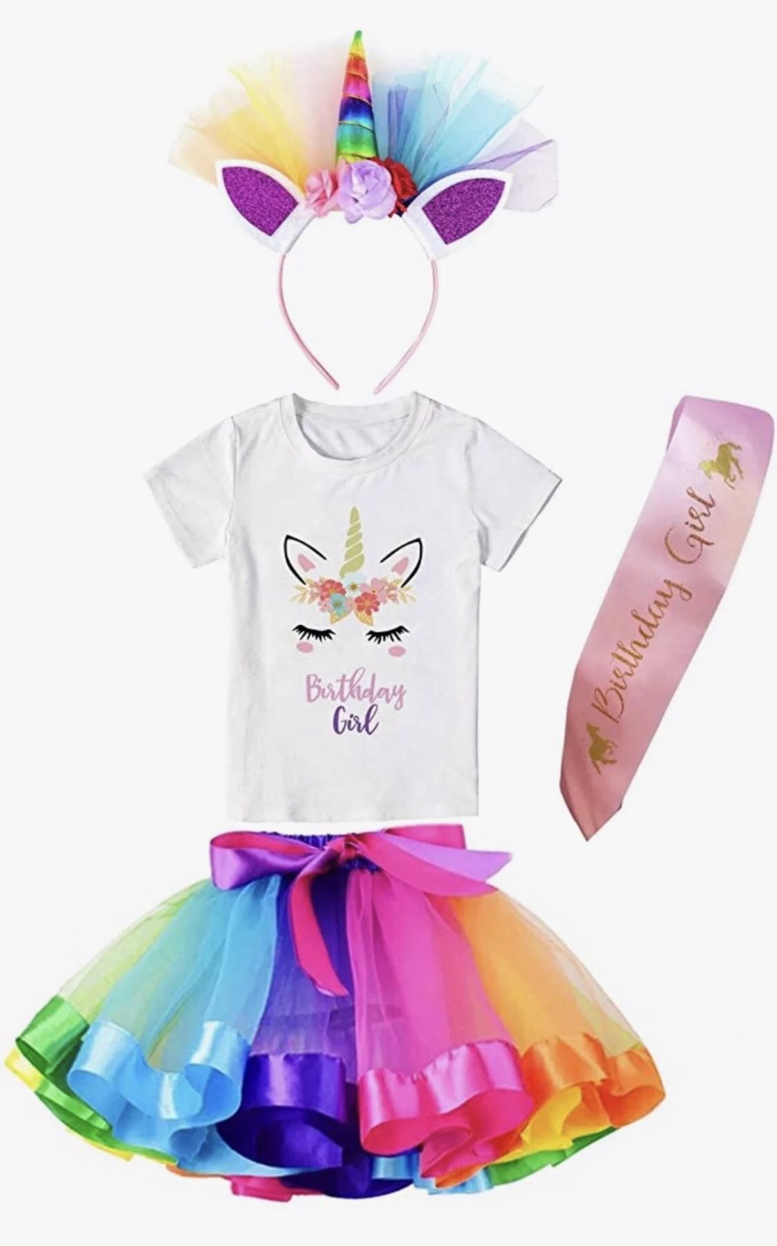 New  Doctor Unicorn Layered Tutu Skirt with Unicorn Tshirt, Headband & Satin Sash  Size: 3-4 Years  The skirt has a lining so it is not see-through In