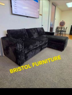 🏆 Sectional Sofa, Fur like Jumbo Corduroy, Black Color, New in the Box.