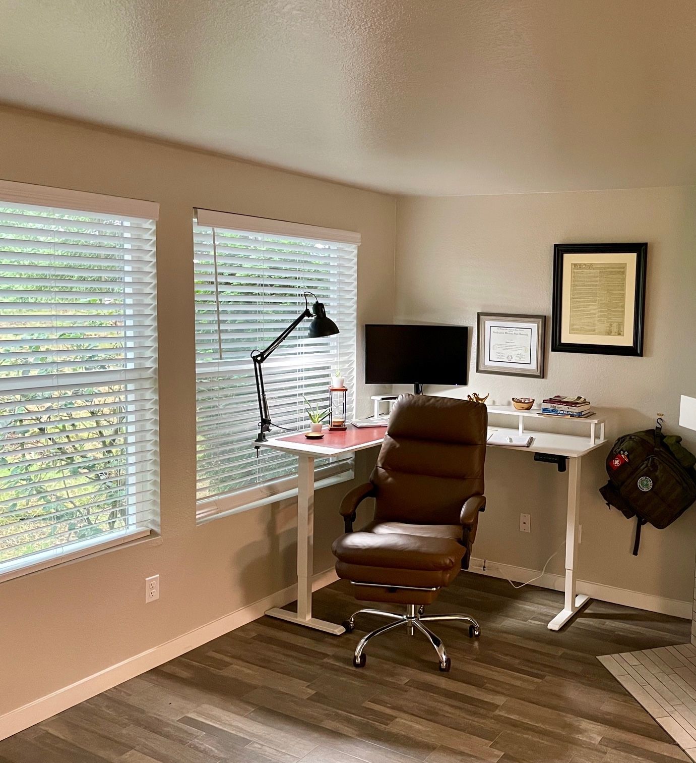 Standing Desk + Leather Chair + Setup – Home Office Bundle (Must Sell)