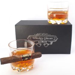 Elymay’s Whiskey Glasses W/Cigar Holder