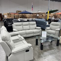 Grey Recliner Living Room 3Pcs Sofa Set 