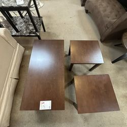 Brown Coffee Table With Two End Tables 