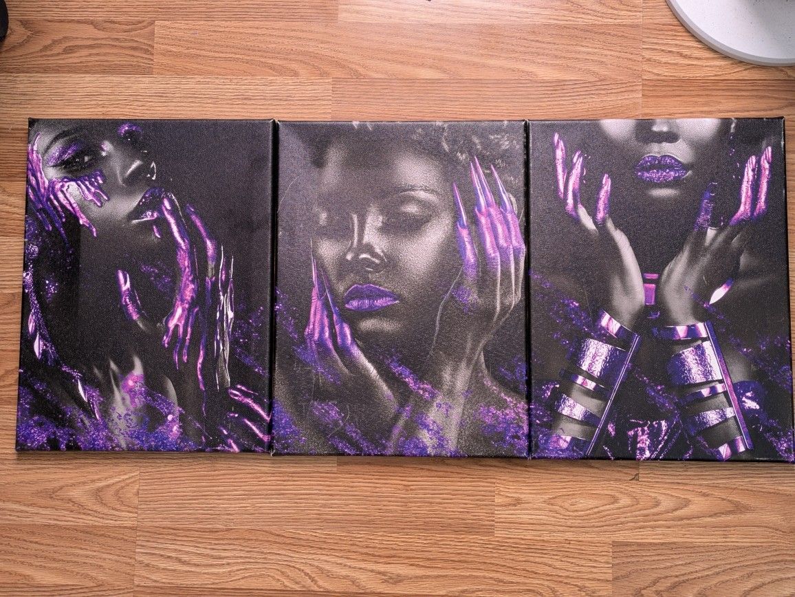 Three purple canvas - wall art
