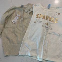 Brand New Size 7 Girls, Gold Shirt, And Sweater