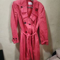 M A R I S O T A Rose Pink Color Double-breasted With Police Trench Coat Women's Size 18 Over The Knee Excellent Condition Only Worn Once Belt In Pocke