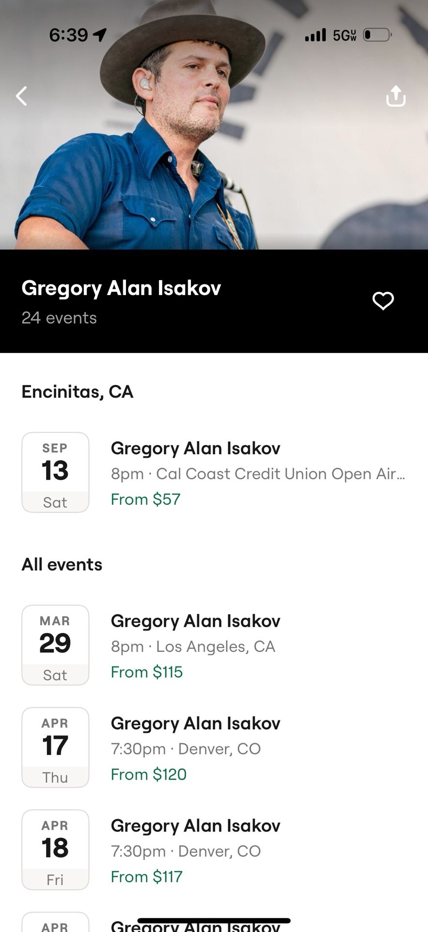 Gregory Alan Isakov with the LA Phil Sat, Mar 29, 2025 at 8:00pm