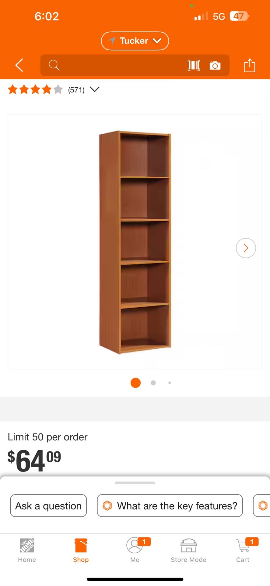 59.06 in. Cherry Wood 5-shelf Standard Bookcase with Storage 101
