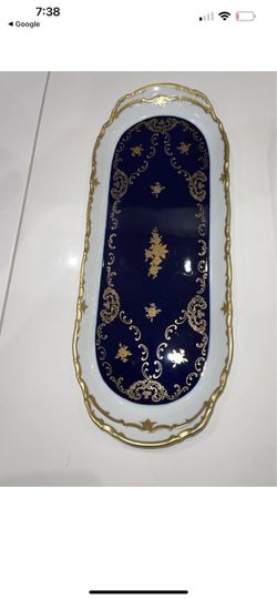 Reichenbach Floral ) Rectangular 15” Cobalt Blue Tray/ Platter- Rare