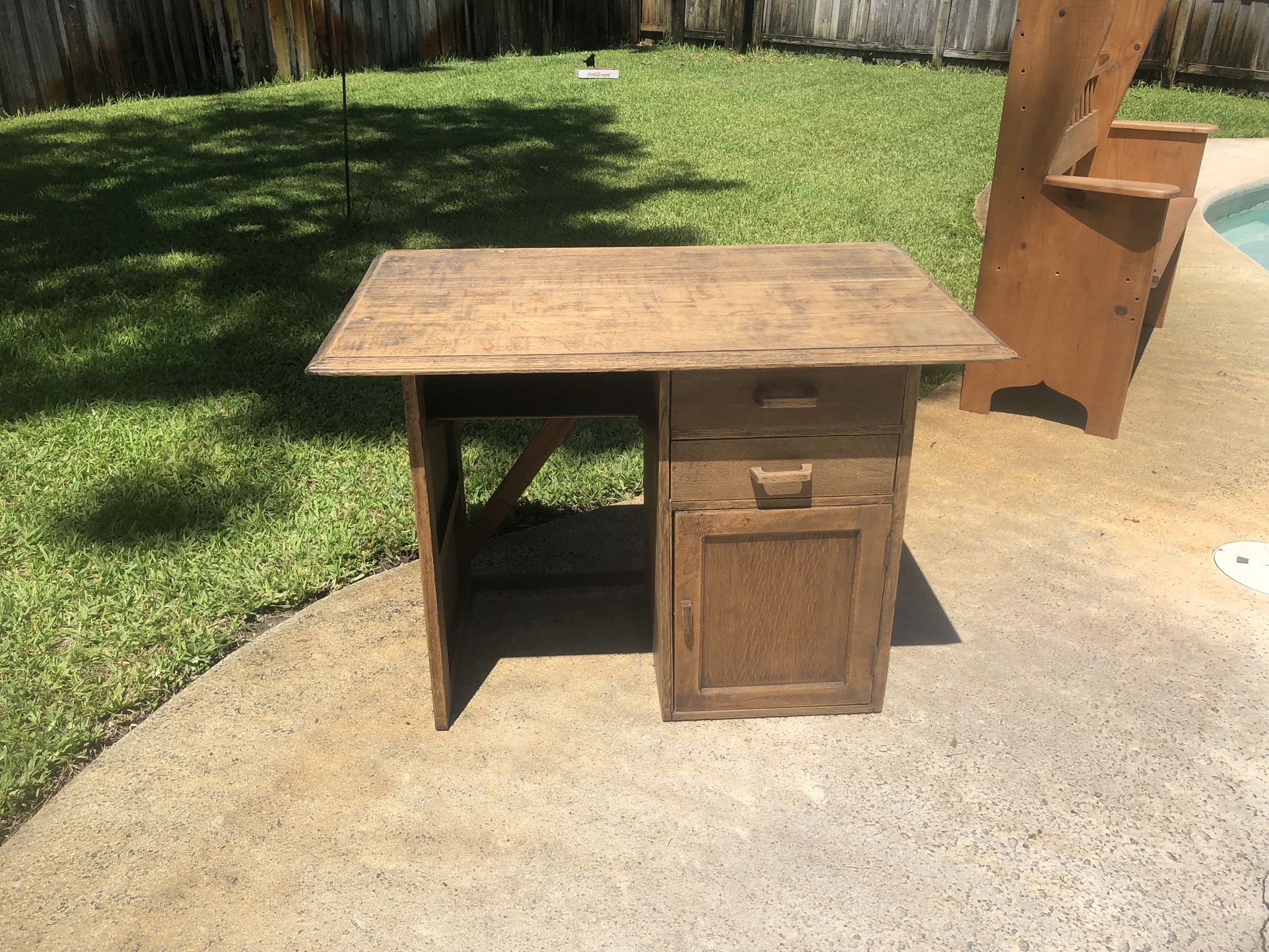 Antique Mission Style Small Solid Wood Desk