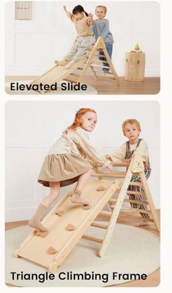 Wooden Kids Triangle Climbing Frame with Slide