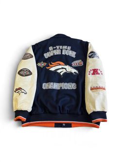 NFL Denver Broncos 2-Time Super Bowl Champions Leather Varsity Jacket Men’s 2XL