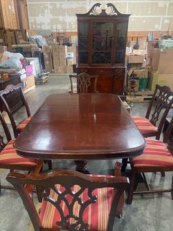 Mahogany Dining Table Set with Chairs and China Cabinet