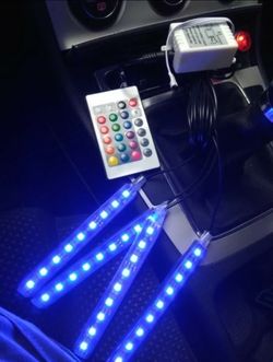 Car RGB LED Strip 4*9pcs SMD 5050 10W Car Interior Decorative Atmosphere Strip Auto RGB Pathway Floor Light Remote Control 12V