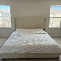 Modern King Size Bedframe Beige $300 OBO PICK UP ONLY
