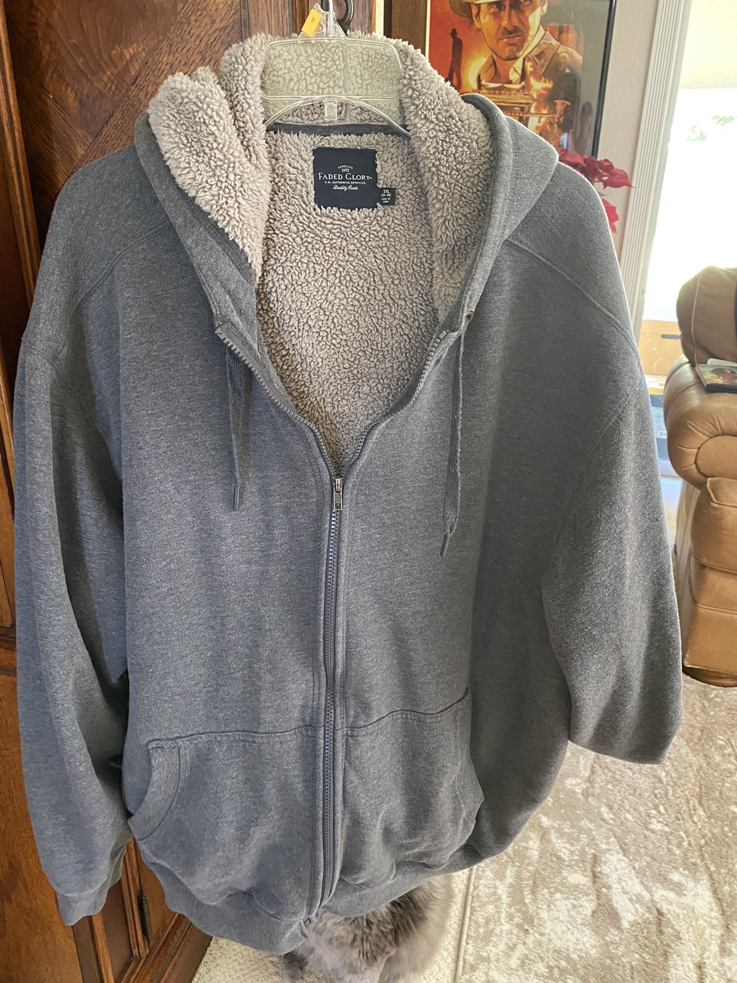 Men’ s Faded Glory Brand Fleeced Lined Hooded Zip Up Sweatshirt Size 3XL