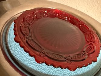 Vintage Indiana Glass Ruby Red Kings Crown Plate – Scalloped Edge Dessert Salad Plate