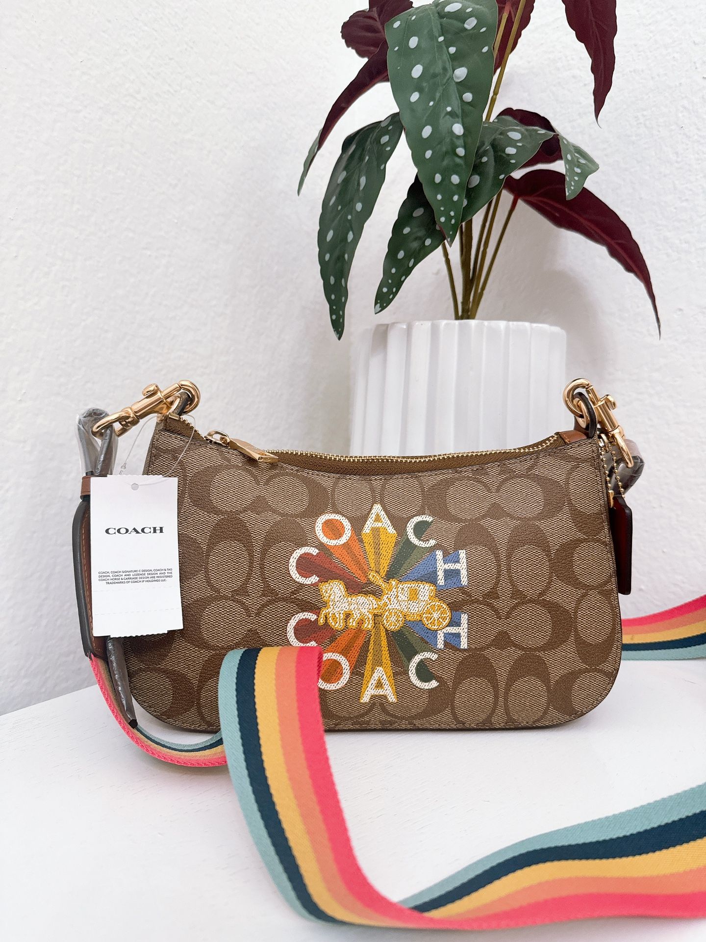 Coach Jes Baguette In Signature Canvas With Coach Radial Rainbow