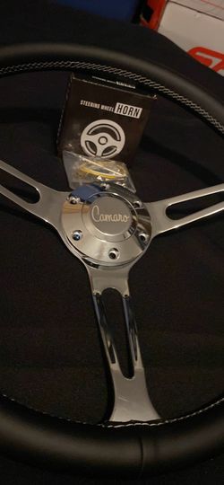 15 Inch Leather Wheel With Laser Engraved Camaro Logo Horn Button