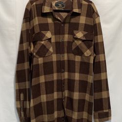 Freedom Foundry Men's Lightweight Plush Plaid Fleece Shirt, Brown, Size XL