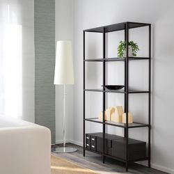 Shelf unit, black-brown/glass