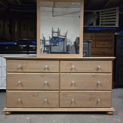 Rustic Beachwood Color 6 Drawer Dresser with Mirror