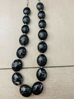 Charming Charlie Black Beaded Statement Necklace Silver Curb Chain
